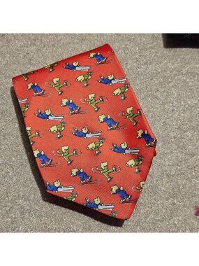 (H0034) Fumagalli's Fun Bears Red Mens Tie Pure Silk Made in Spain Character